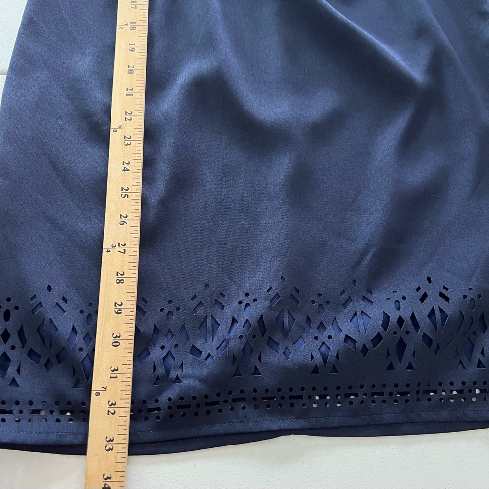 Greylin Melissa  Laser Cut Deep Navy Blue Halter Shift Mini Dress Preppy Sz M - Picture 14 of 15